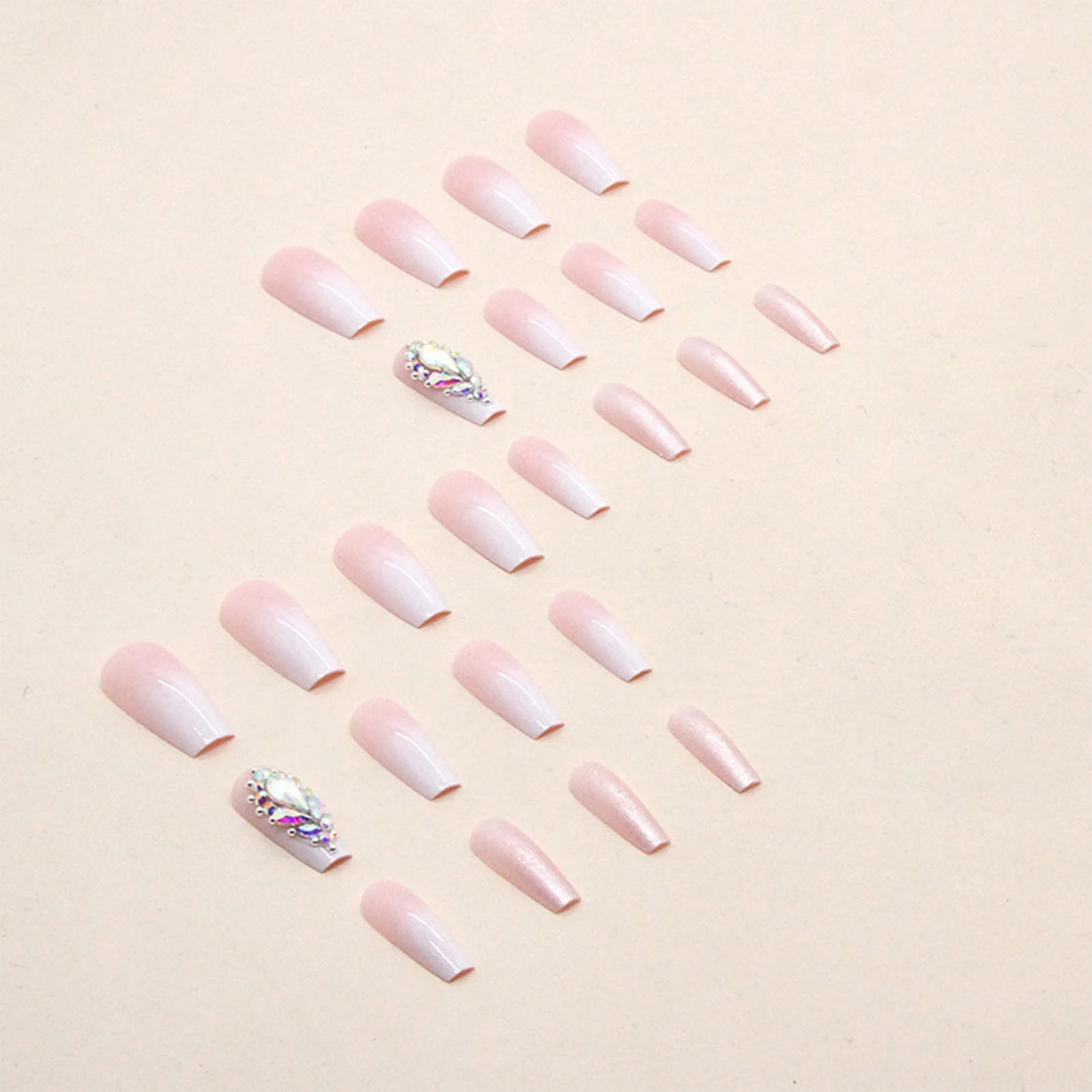 Full Cover Ballet False Nails Sparkling Resin Gradient Press on Nails with Nail Glue for DIY At-Home Manicure Kit