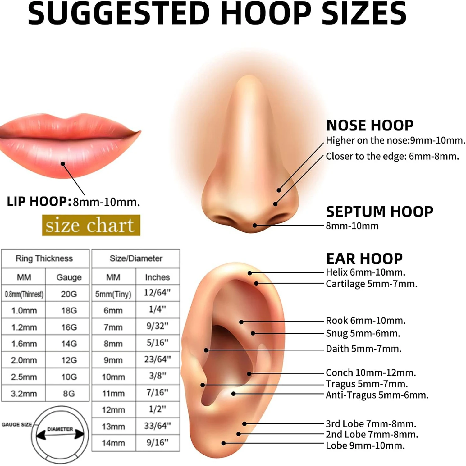 Diamonds Nose Ring Hoop CZ Zircon Septum Hoop Ring Tragus Rook Rings Piercing Jewelry Lip Labret Ring Clicker Cartilage Earrings