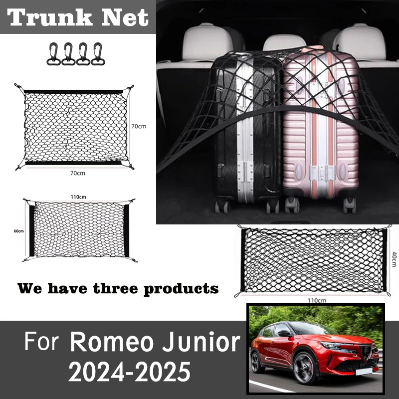 

For Alfa Romeo Junior Milano 2024-2025 Car Trunk Storage Bag Nylon Mesh Nets Auto Organizer Elastic String Luggage Net Pocket