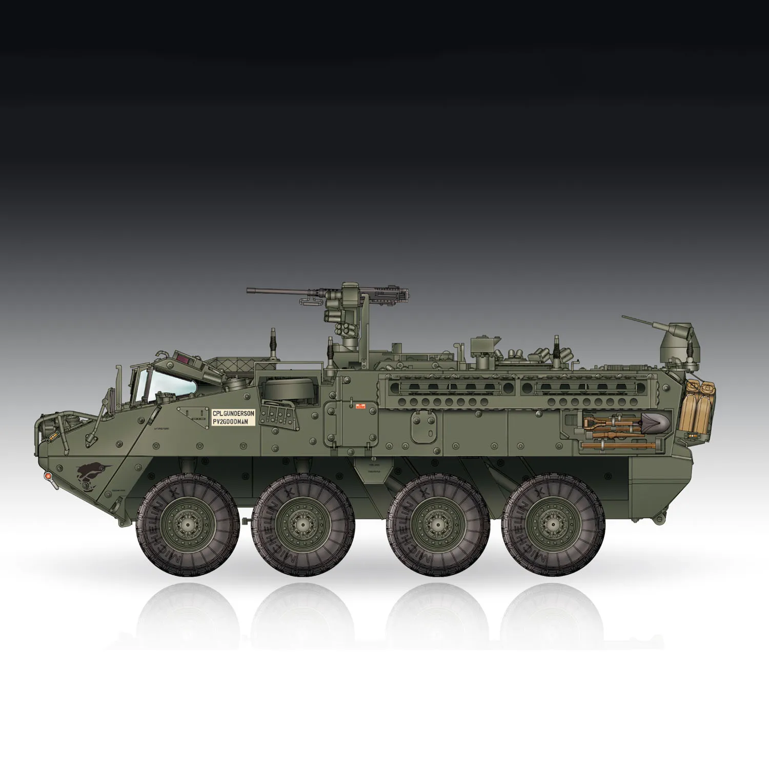 

Масштабная модель 1/72 Trumpeter 07423 M1130 Stryker Command Vehicle: статичная современная бронированная машина, высокодетализированная сборная модель для самостоятельной сборки (незаконченный набор)