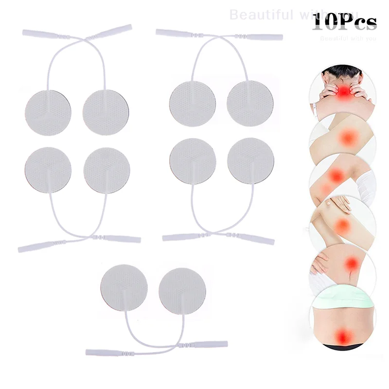 10Pcs Nonwovens Circular Pin Type Electrode Pads Electrostimulation Patches Self Adhesive Electrodes Physiotherapy Massager