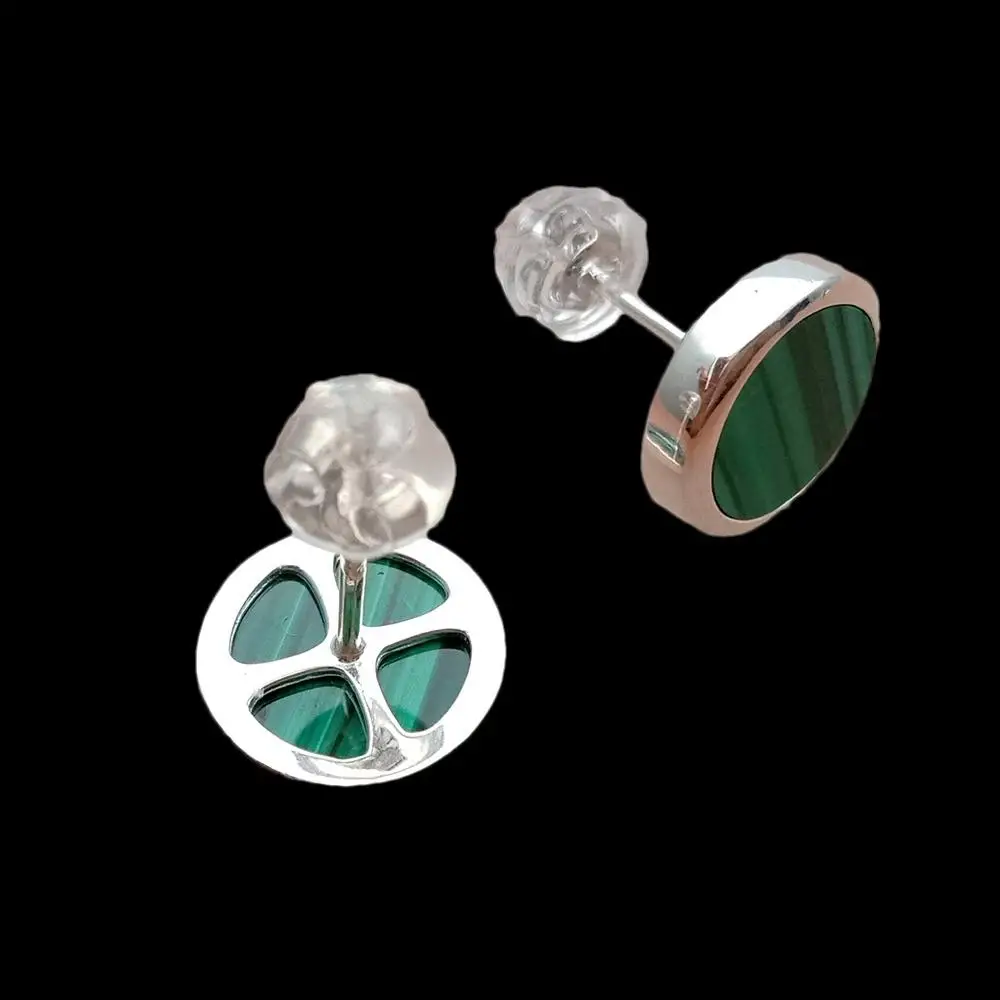 

yygem natural 10mm Green Malachite Coin 925 Silver Stud Earrings Jewelry