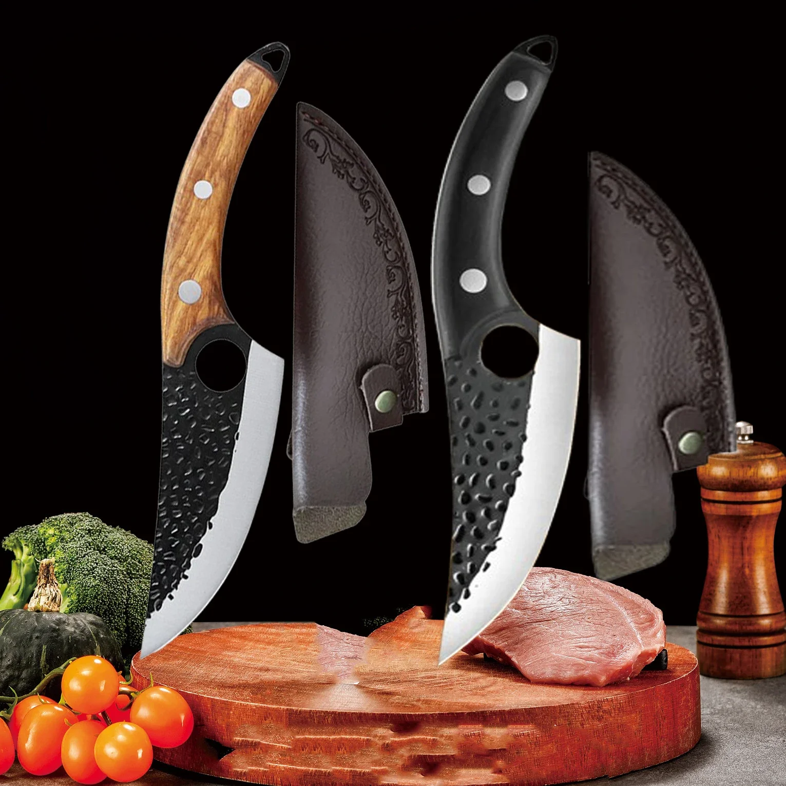 

Forged Kitchen Chef Knives with Cover Stainless Steel Butcher Boning Knife Sharp Household Meat Cleaver Vegetable Slicing Knife