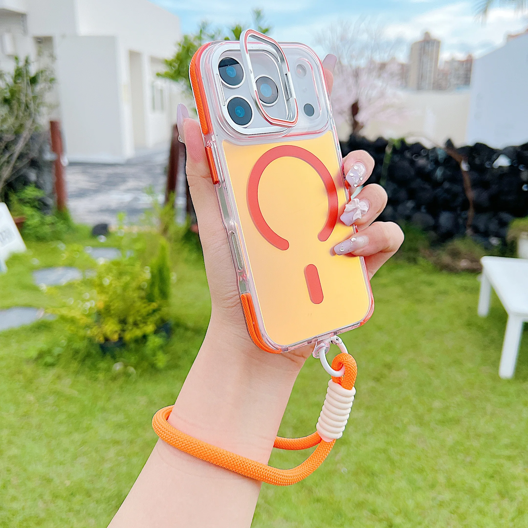 

Модный противоударный чехол с магнитными линзами и металлической подставкой для iPhone 17, 16, 15, 14 Pro Max Plus 17Air Magsafe Cover