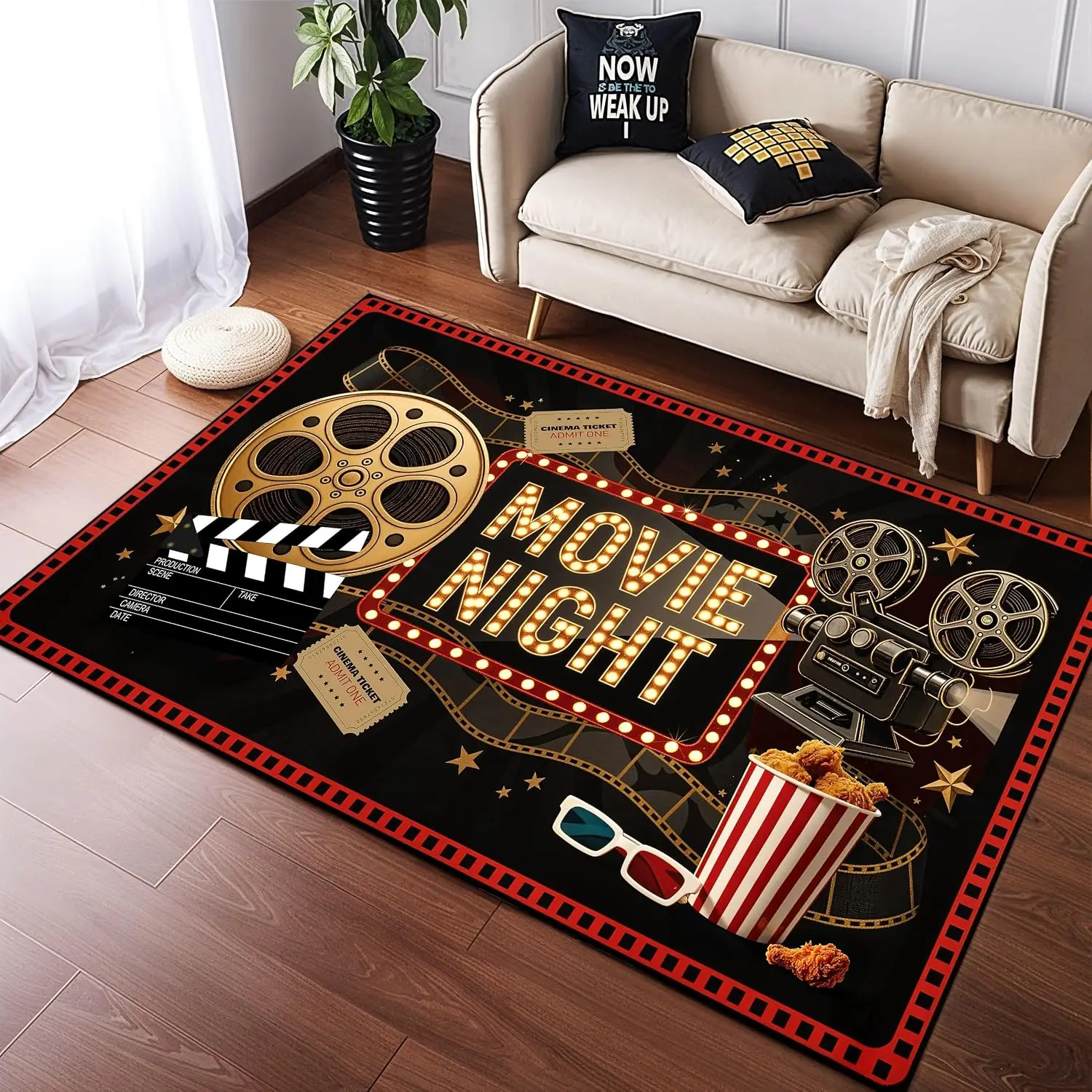 Movie Theater Cinema Washable Rug, Waterproof Stain Resistant Non-Slip Carpet for Home Theater Media Room