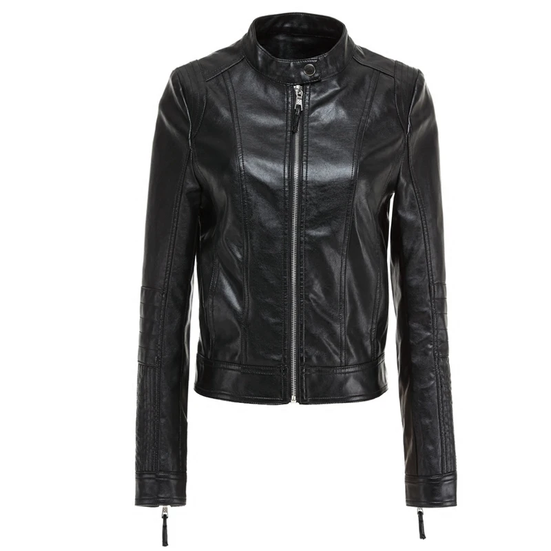 Vangull Spring Fashion Pu Leather Jackets Women Long Sleeve Zipper Stand Collar Female Coat Locomotive Basic Leather Jacket