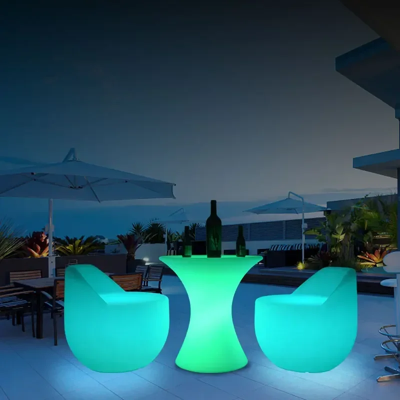 Mesas y sillas luminosas LED, mesa de centro para ocio al aire libre, habitación privada circular, mesa de negociación, taburete KTV impermeable