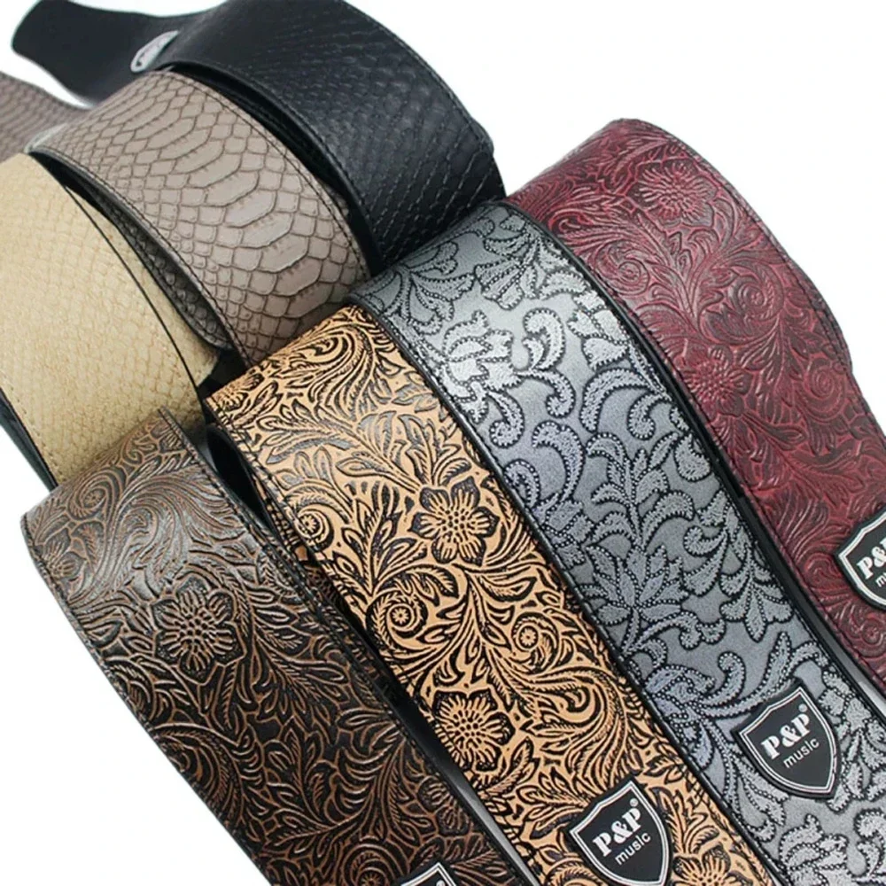 Guitar Parts Bass Strap Soft Belt Snake Skin Embossed Acoustic Guitar Strap Leather Guitar Strap Electric Guitar Strap