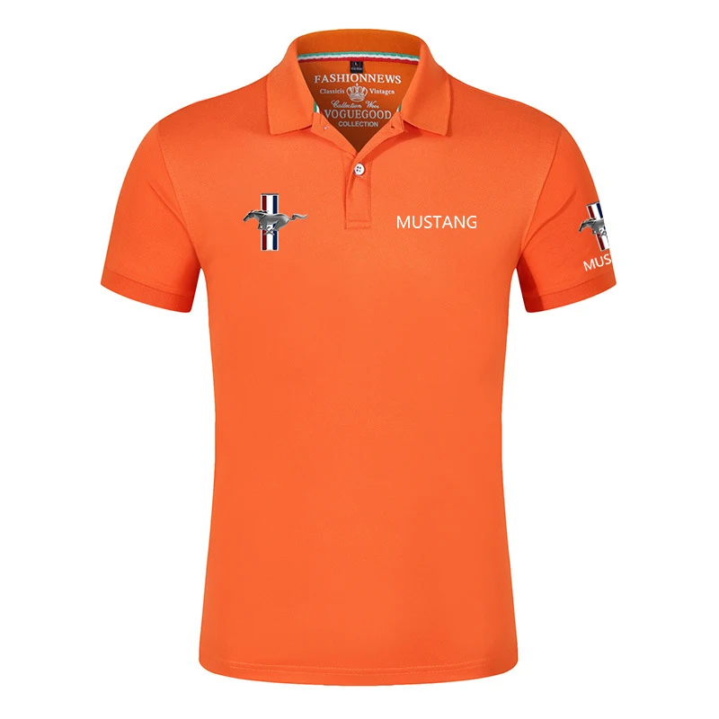 Summer New Men\'s Polo Shirt with Mustang Logo Classic Unisex Outdoor Customize T-Shirt Casual Short Sleeves T-Shirt Solid Color