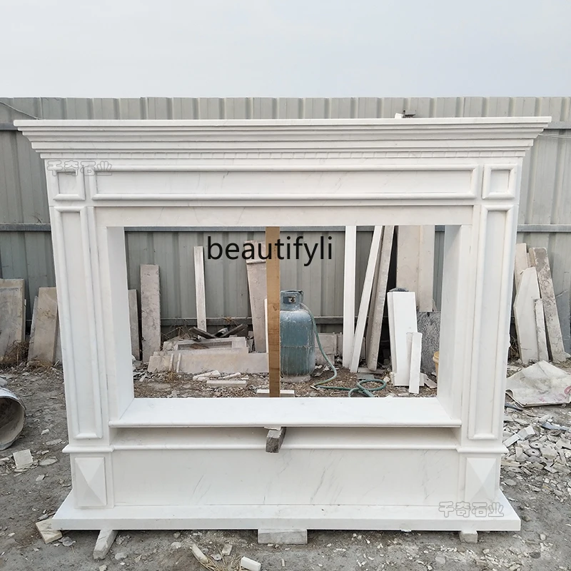 

Marble fireplace TV cabinet stone carving European marble, decorative cabinet ornament stone