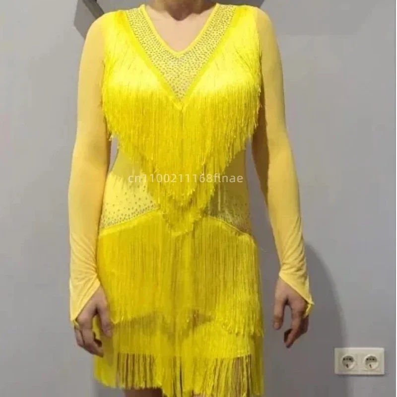 Red Latin Dance Dress Party Dress Women's Sexy Set Sportswear Competition Dress Stage Performance Ball Girl Tassel Skirt