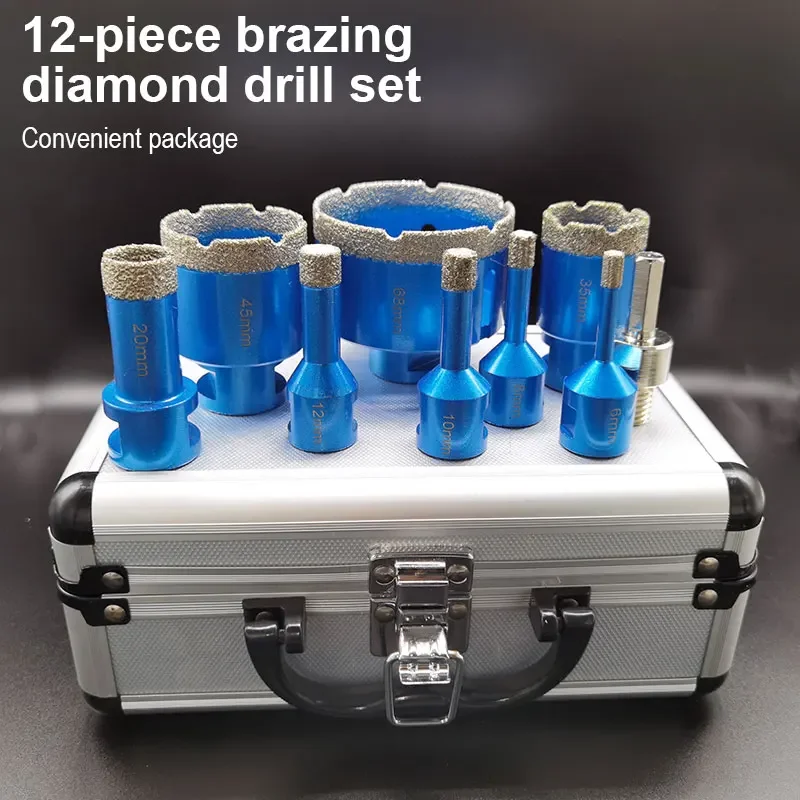 

12 Pcs M14 Thread Brazed Diamond Dry Drill Bit Set Vacuum Drilling Core For Porcelain Tiles Crowns Granite Marble Hole Saw