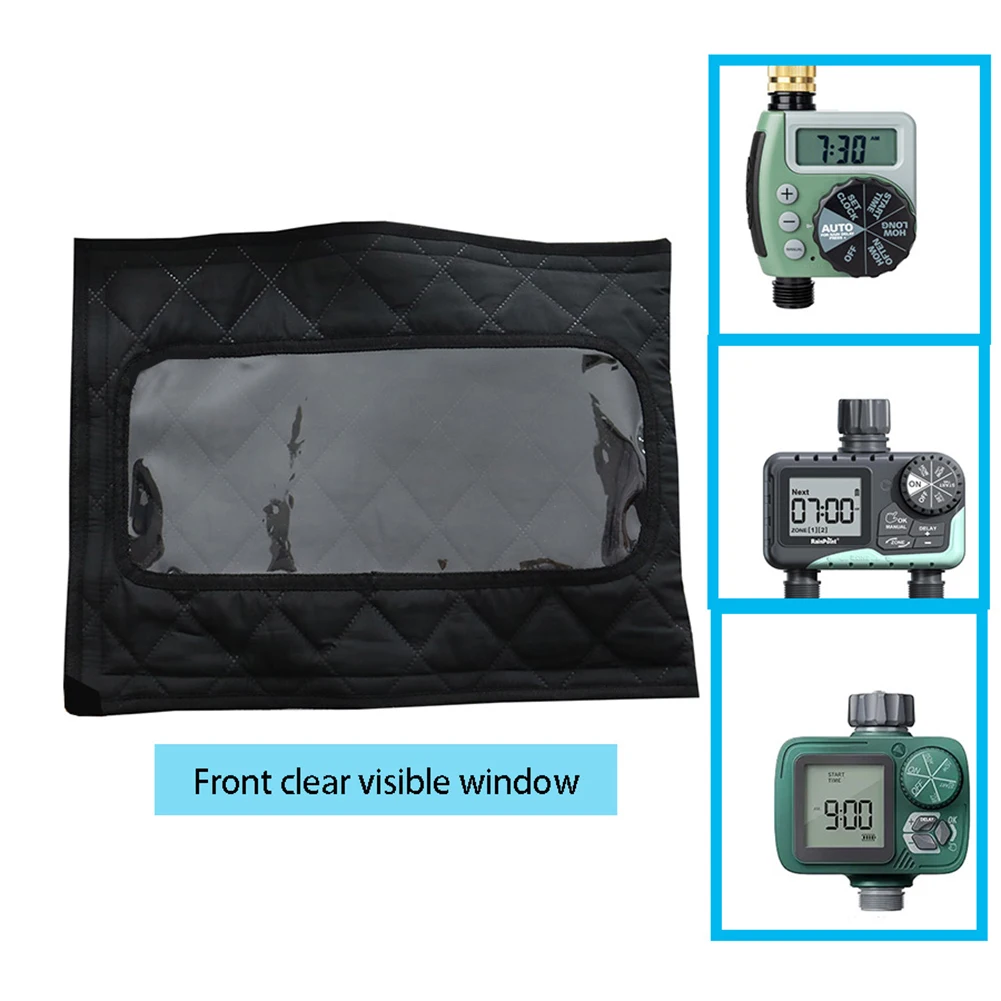 Transparent Front Hose Faucet Timer Cover Black Oxford Cloth For Garden Irrigation System Weatherproof Winter Protective Bag