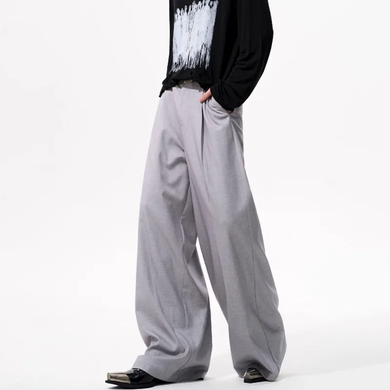 Luzhen cor sólida elegante temperamento calças masculinas em linha reta de alta qualidade 2025 novo original solto perna larga calças casuais jy4309