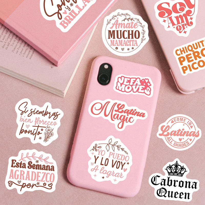 48pcs Latina Positive Stickers Spanish Sayings Waterproof Water Bottle Stickers Laptop Decorative Skateboard Luggage Stickers