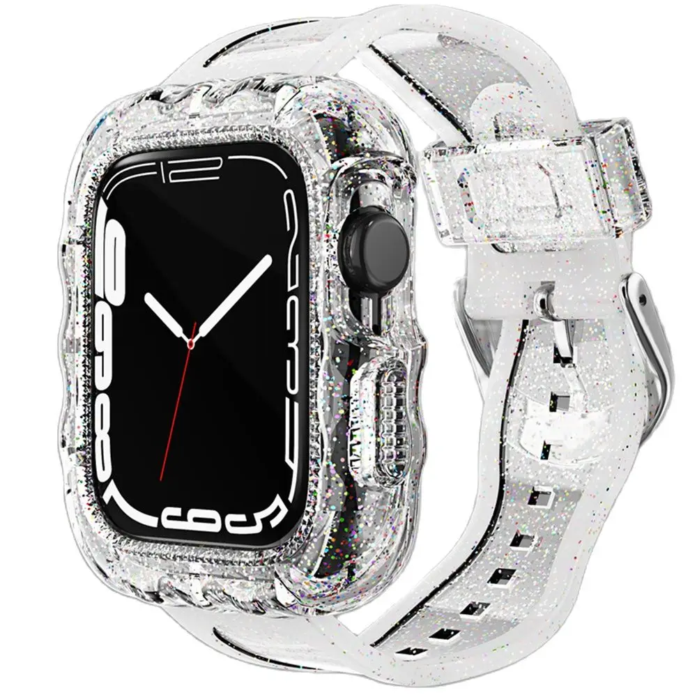 New Clear Strap&Case For Apple Watch Band Ultra 44mm 45mm 40mm 41mm 49mm, TPU Sports Transparent Bracelet For iWatch Series 1-9