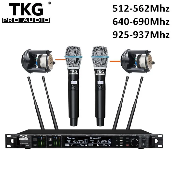 TKG 500mhz 600mhz/900mhz AD4D BETA87A dual channels professional condenser wireless lavalier headset handheld microphone