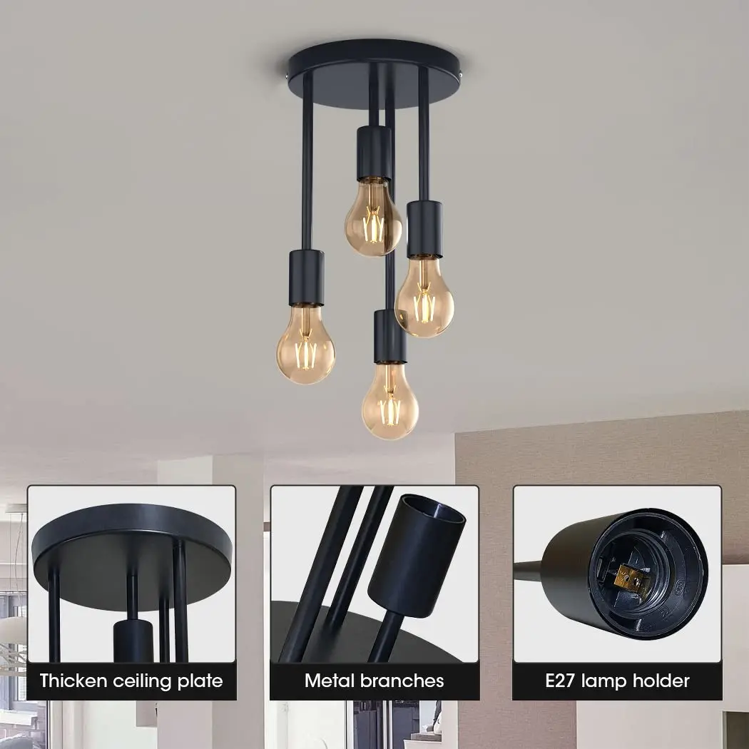 5-Light Ceiling Light Vintage Black Industrial Ceiling Light E26 E27 LED Retro Ceiling Lighting for Dining Room Kitchen Living R