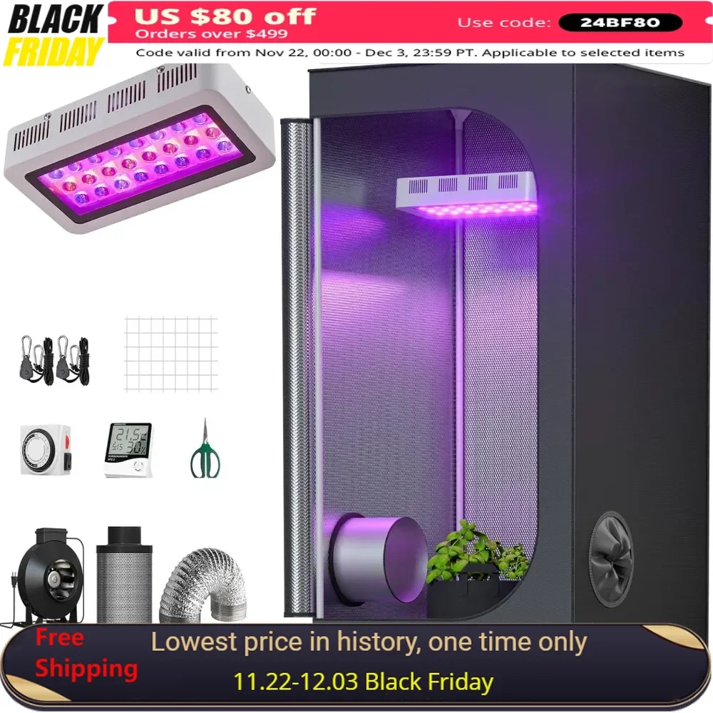 Grow Tent Complete Kit 300W LED Grow Light Full-Spectrum Indoor Hydroponics 32