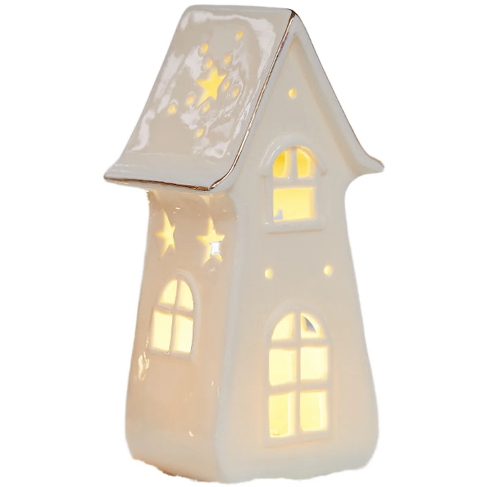 LED Christmas Village House Set With Snow Tree Santa Figurine Resin Light Up Holiday Decor, Resin Figurine Ornaments