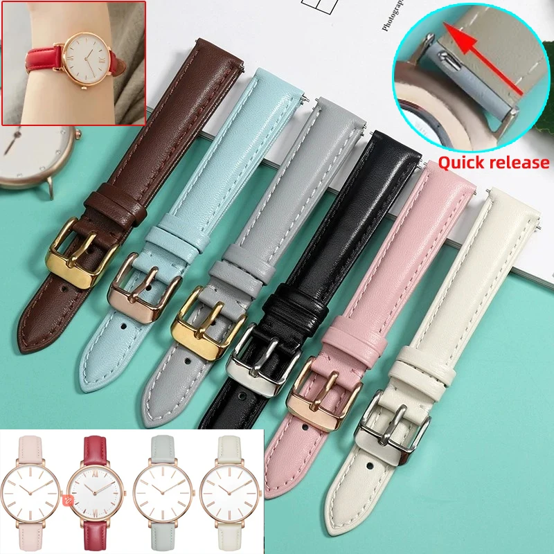 Schnellverschluss-Modeuhrenarmband für Casio Citizen Fossil DW Armband 12mm 14mm 16mm 18mm Damen Blau Rosa Rot Weiches Rindsleder-Uhrenarmband