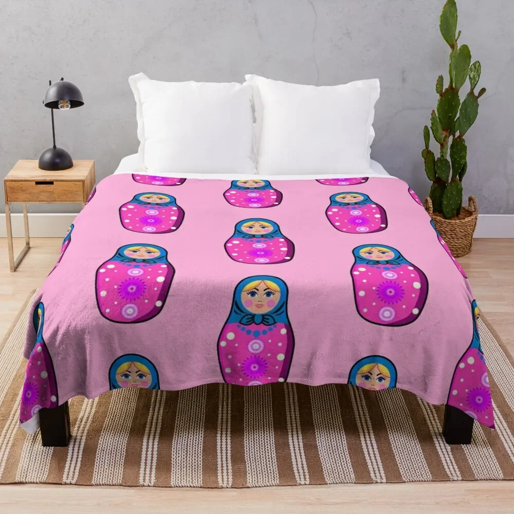 Pink Babushka Matryoshka Doll Throw Blanket Plush Decorative Beds Blankets