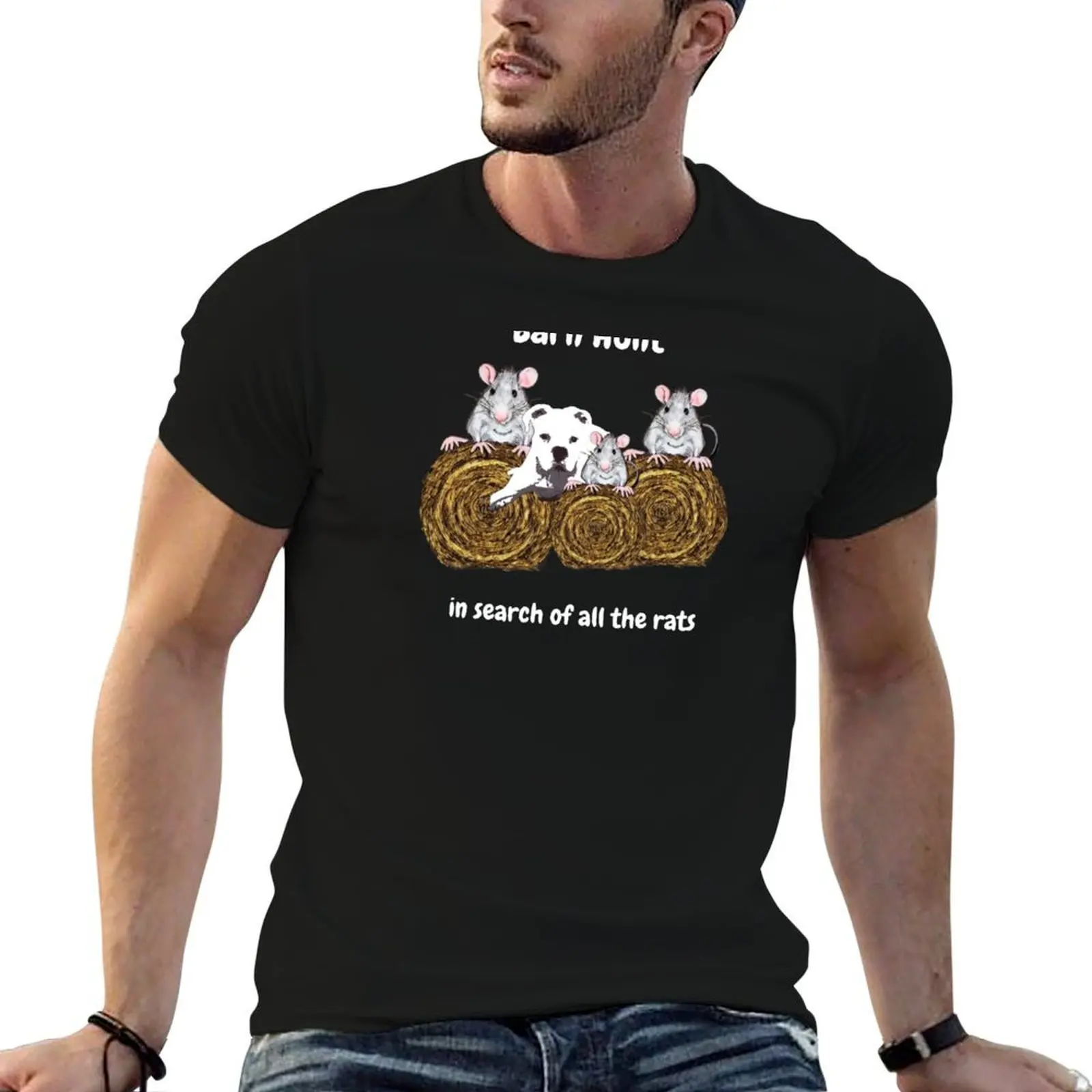 

Funny Barn Hunt - in search of all the rats with a white boxer dog T-Shirt cotton tshirt 100% t shirt personalised T-Shirt