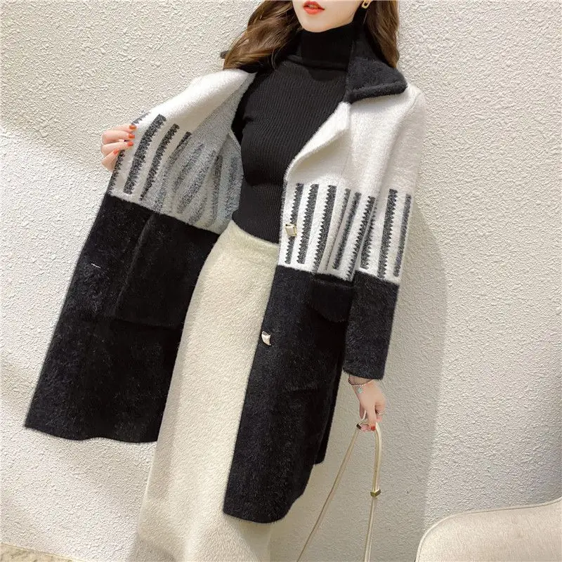 Faux Mink Coat Women double-sided Suede 2022 Winter New Fashion Loose Woolen Coat Female Large Size Stitching Long Outerwear