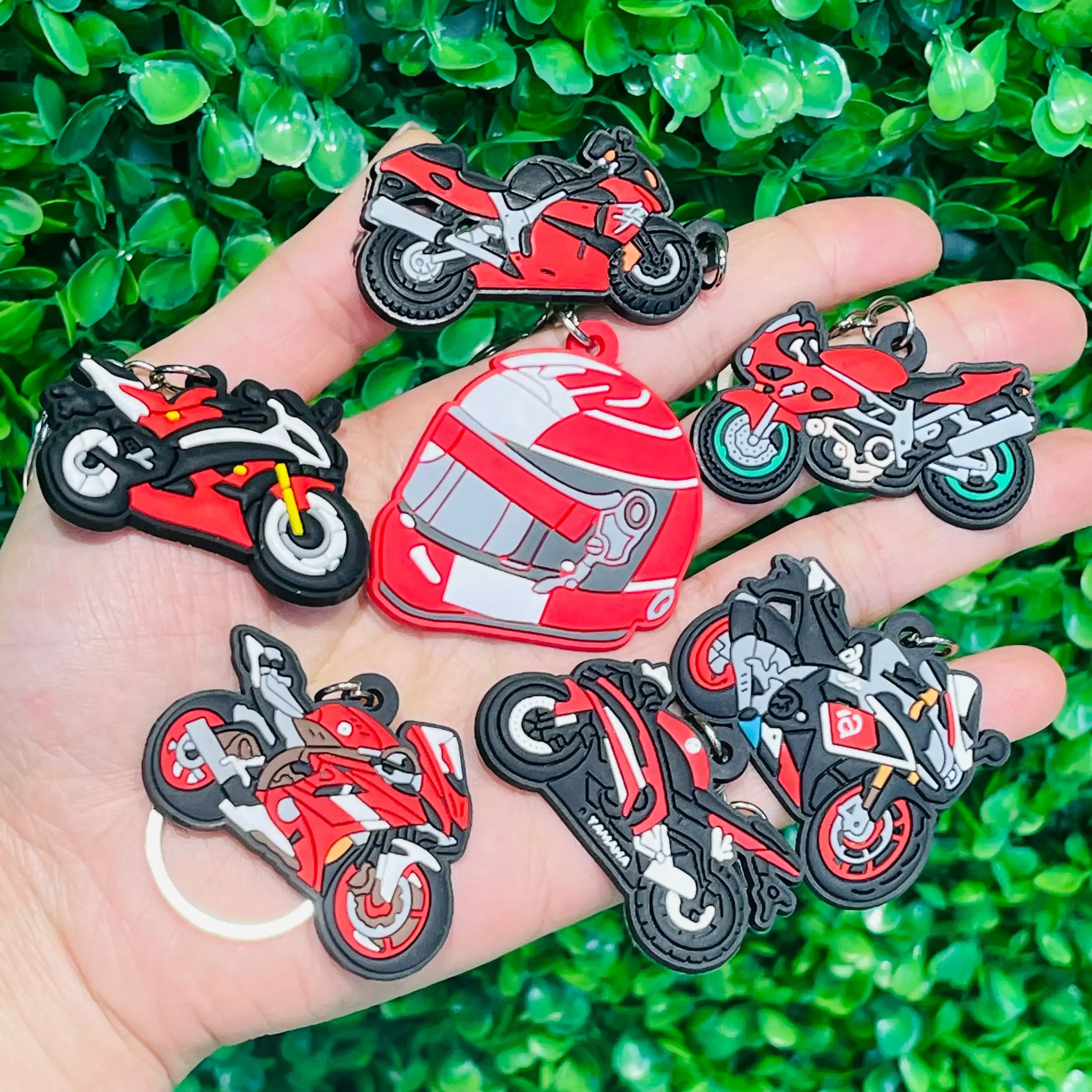 1/15Pcs Cool Motorcycle Bag Pendant Hanging Decoration Car Key Ring Helmet Man Favorite PVC Keychains Fit Party Presents