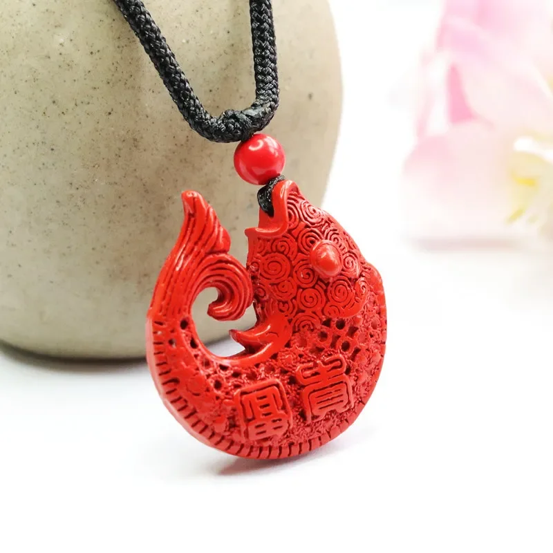 Cynober Wisiorek Karp Naszyjnik Talizmany Ryba Prezent Amulet Biżuteria Akcesoria Mężczyzna Kamienie szlachetne Czerwony Kamień Naturalny Prawdziwy Luksus