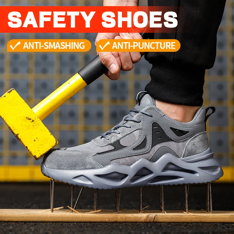 Men's Steel Toe Safety Shoes Anti-Smash Anti-Puncture Lightweight Breathable Industrial Work Shoes Lightweight Breathable Men's Safety Shoes Steel Toe Anti-Slip Sport-Style Industrial Work Shoes