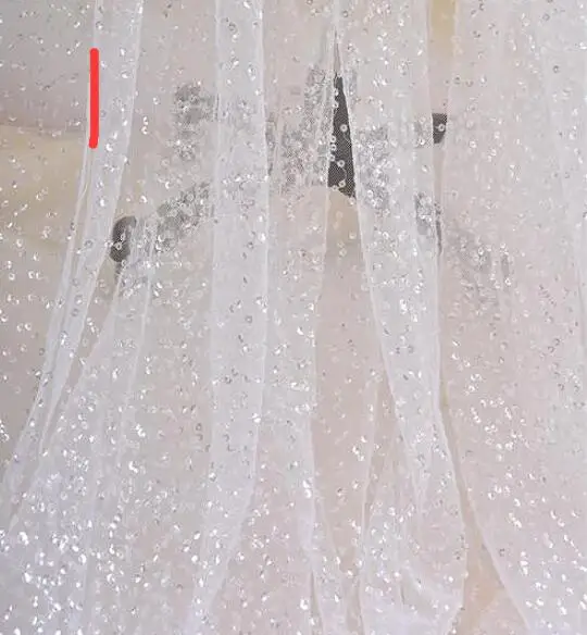 Embroidered Mesh Lace Fabric for Wedding Dress, Lace Fabric with Sequins, Fashion Decoration, Off White, RS41