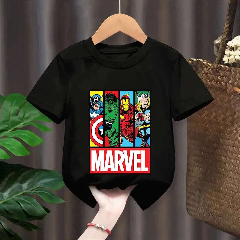 تي شيرت Marvel's The Avengers مطبوع عليه رسوم كارتونية للأولاد تي شيرت أنيق برقبة دائرية وأكمام قصيرة ملابس أطفال علوية للأطفال