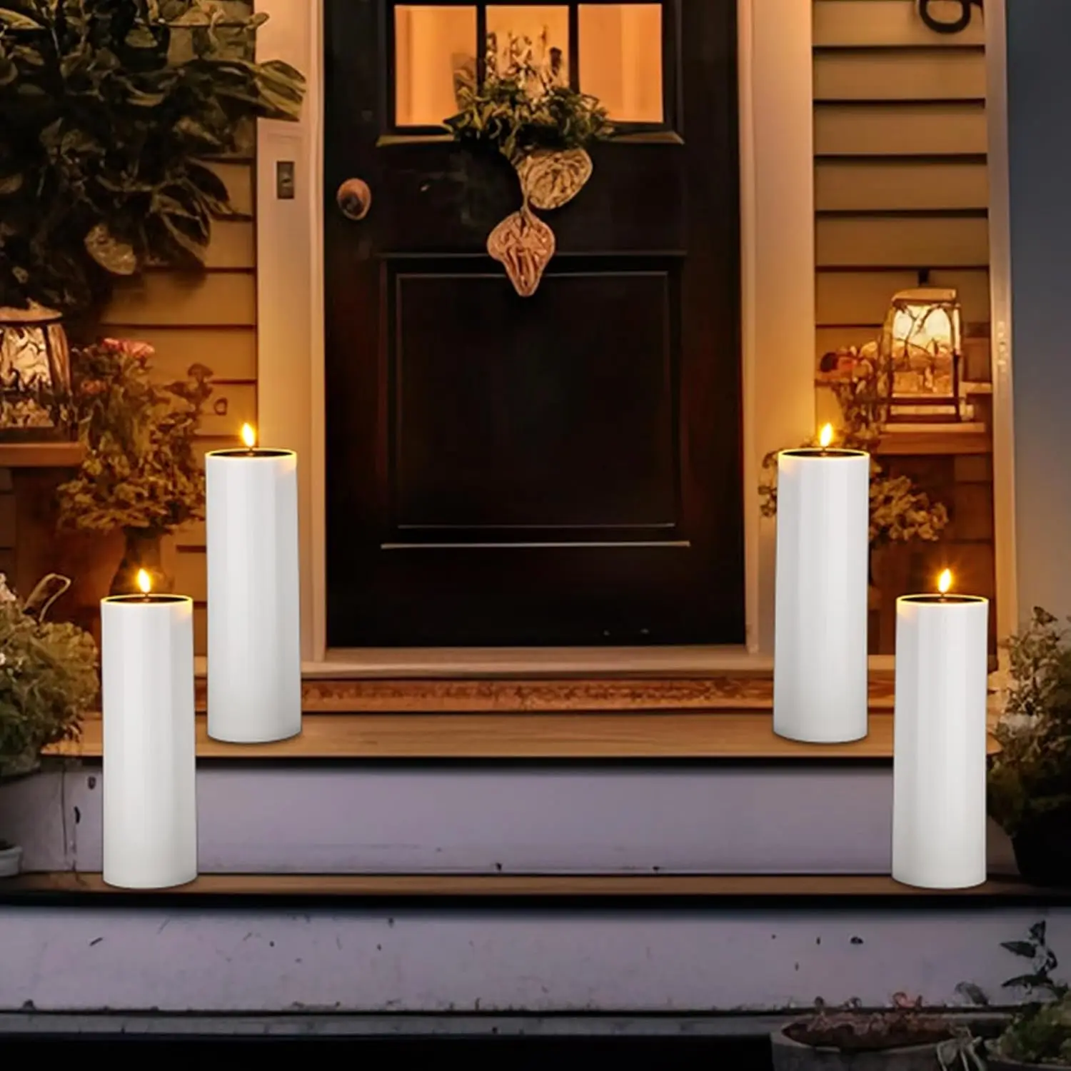 

4 Pcs Large Solar Waterproof LED Flameless Candles for Halloween Christmas Outdoor Decor