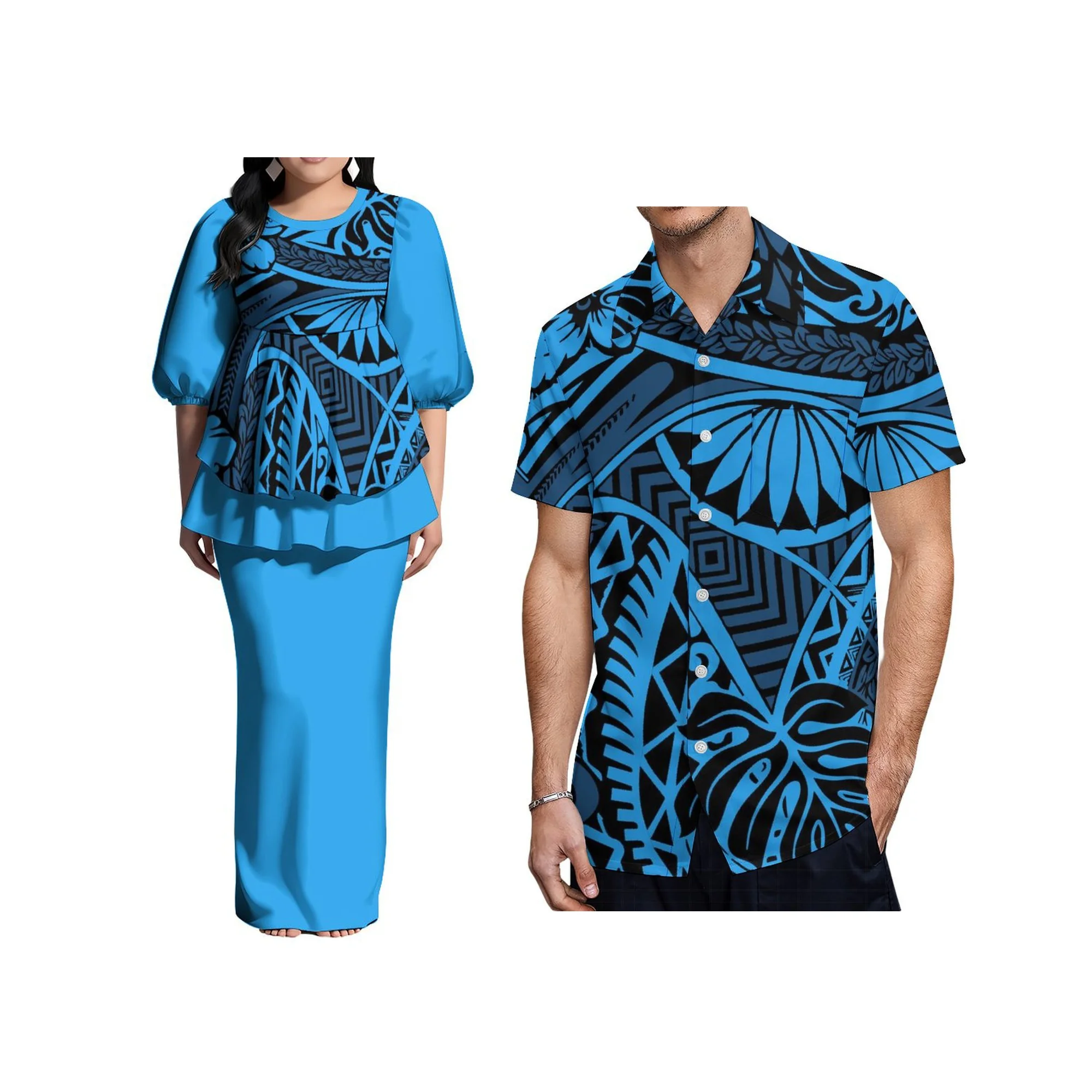 Плюс размер Тихоокеанский остров, арт-дизайн, женское платье на заказ, полинезийское пулетизи, пузырьковое вечернее платье с короткими рукавами, вечерние платье из двух предметов с оборками