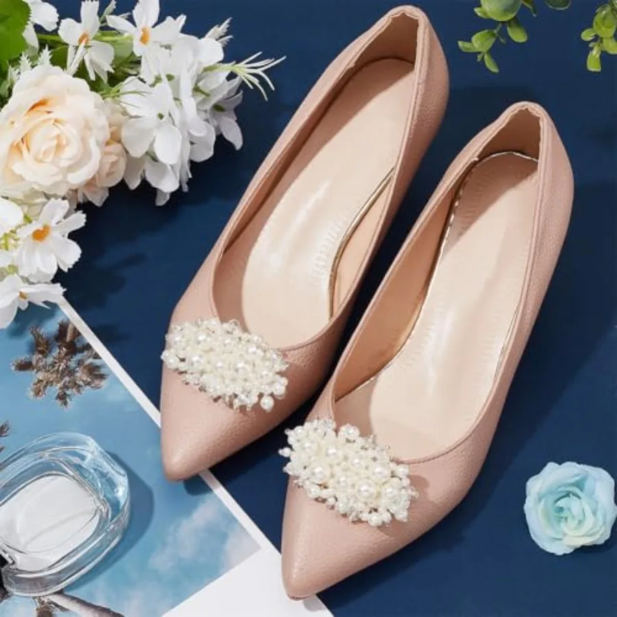 1 P مقاطع الأحذية زهرة اللؤلؤ 1.5x2.5ih الأبيض الزفاف الزفاف الأزهار مقاطع الأحذية سحر مع خرز كريستالي انفصال زهرة Sho