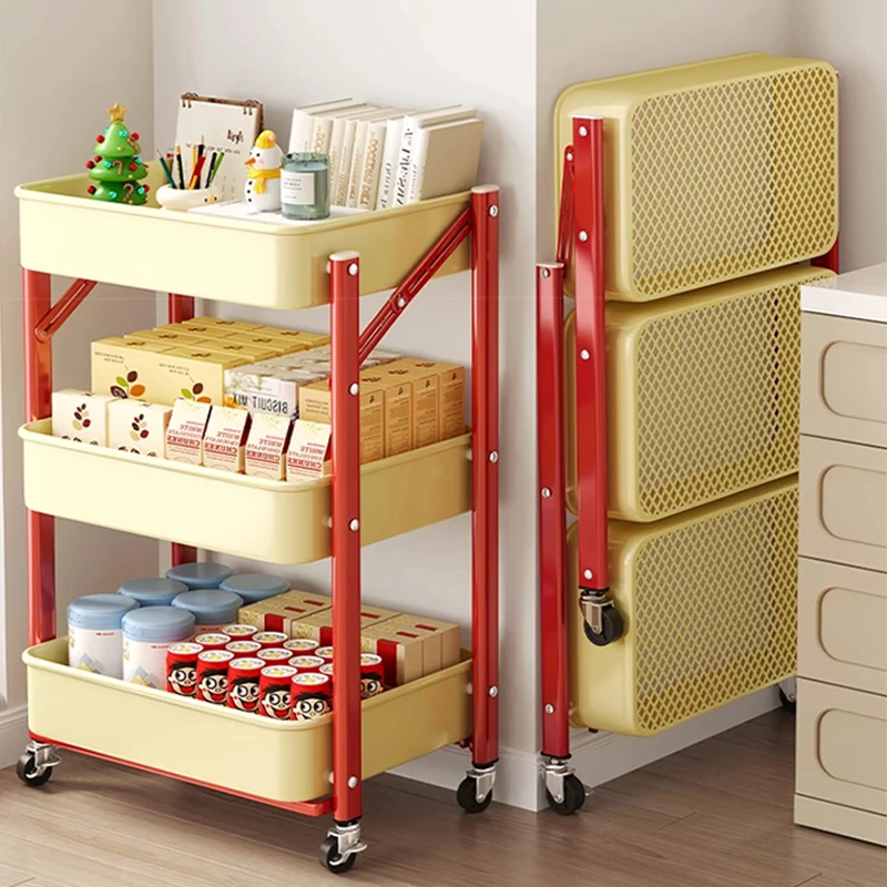 

Dopamine Rolling Cart, Foldable Multi-Layer Snack Storage Rack, Mobile Kitchen Organizer, Floor Stand Book Storage Rack