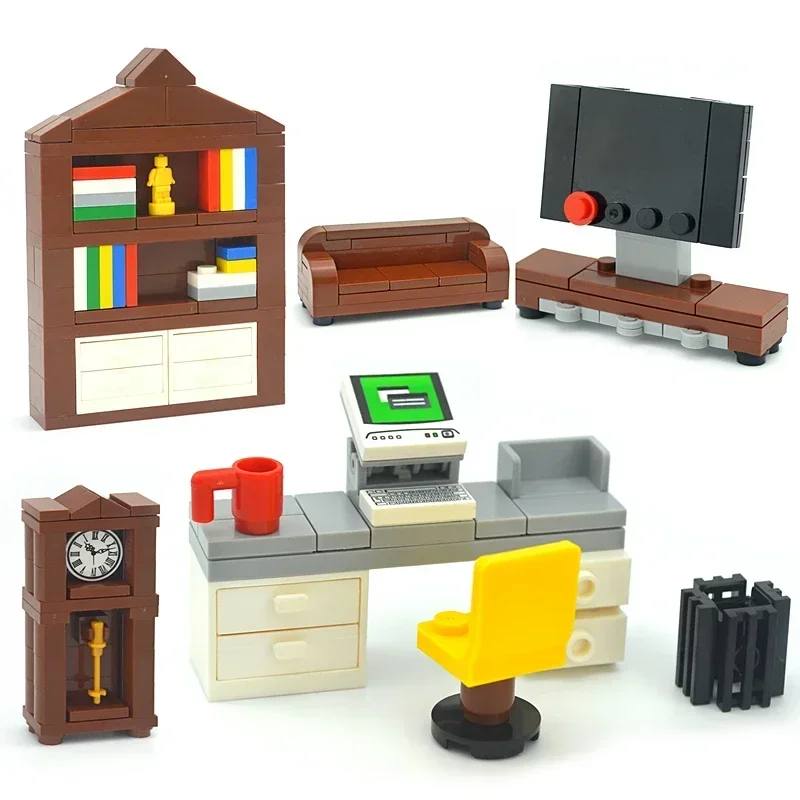 DIY Huisscènes Accessoires Bakstenen MOC Onderdelen Bureau Boekenkast Eettafel Piano Aquarium Set Bouwstenen Speelgoed voor kinderen