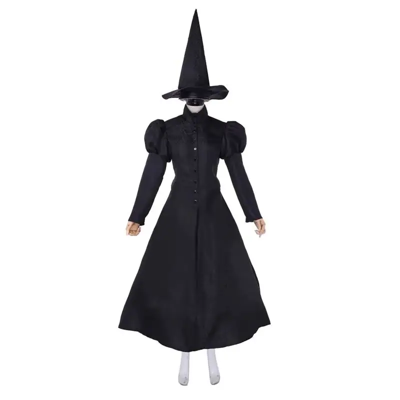

Musical Elphaba Cosplay Costume Black Bustle Dress with Hat Stage Performance Halloween Party Theater Ball Gown