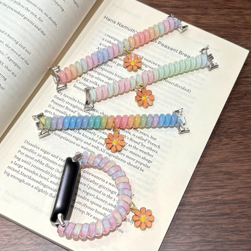 Fashion Telephone Wire Coil Watch Band for Huawei 10 9 8 Women Elastic TPU Wristband Lovely Daisy Accessory for Huawei Fit 3 4
