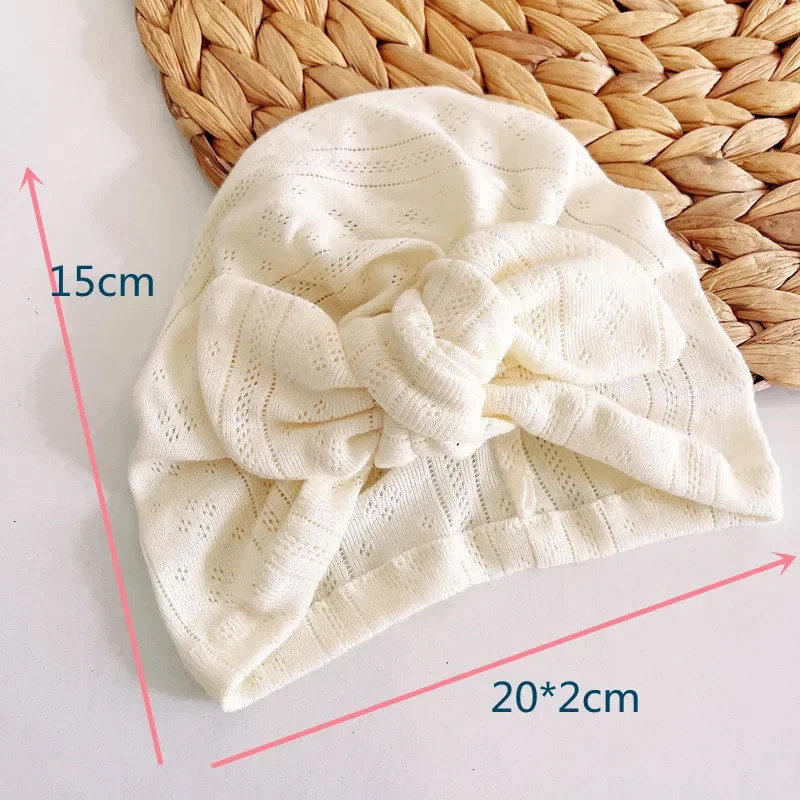 New Baby Jacquard Knit Hat for Nweborn Hollow Cotton Breathable Twist Bow Skullies Beanie for Baby Girls Bonnet Knot Indian Hat