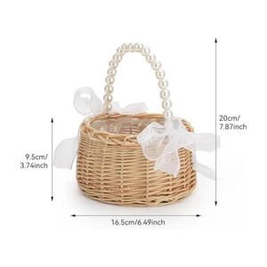 Vime Rattan Blumenkorb mit Perlengriff und Bug, Handstoff Osterkorb für Hochzeiten, braun, einer 7 Hauptverkäufe Pascoa -Körbe - №1