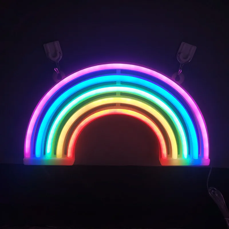 Bateria ou USB Powered LED Rainbow Neon Light, Lâmpada de néon colorida com base de suporte, Nightlight decorativo para quarto do casamento