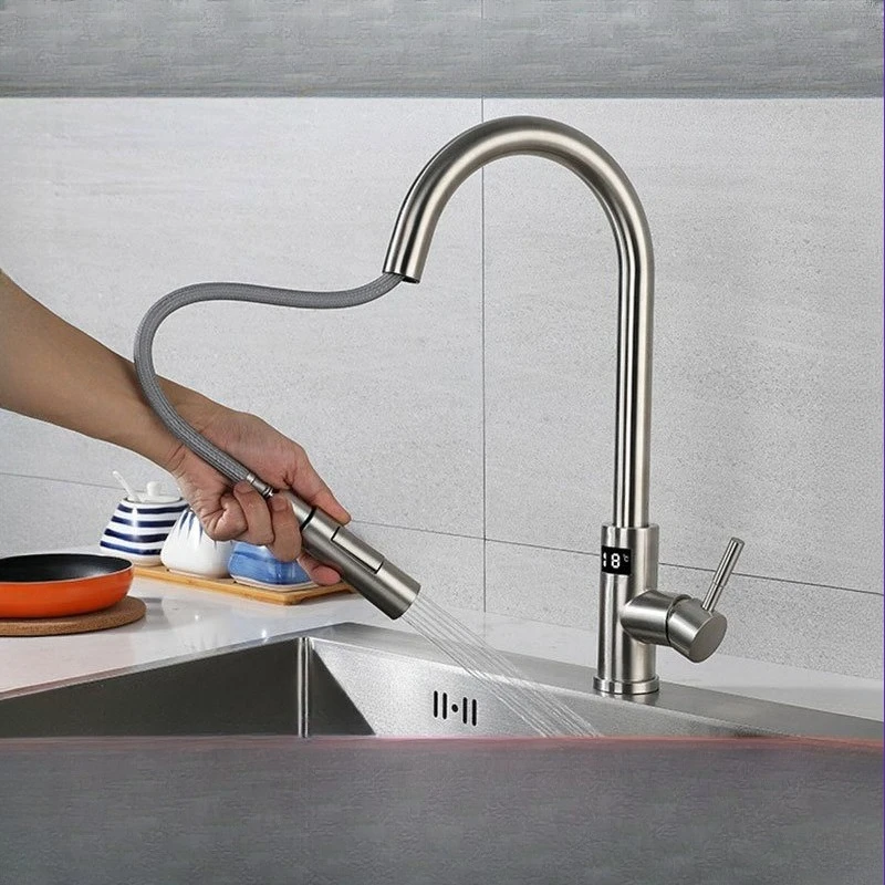 

Kitchen brushed stainless steel hot and cold rotating pull-out intelligent with digital display vegetable basin sink sink faucet