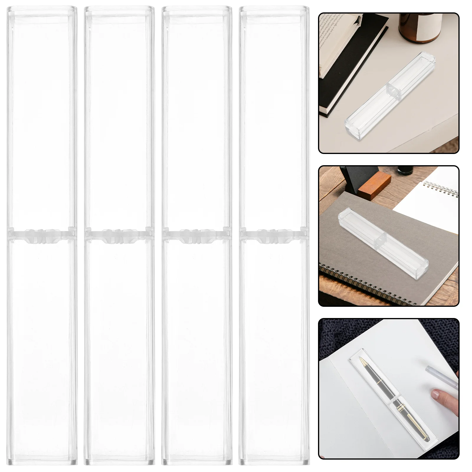 

10 Pcs Transparent Pencil Case Quadrangle Clear Student Stationery Container Office Supplies School Offerings Ballpoint Pens