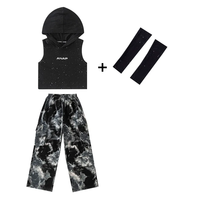 Modern Hip Hop Dance Clothes Sets for Kids Girls Jazz Costume Black Tops Camo Pants Boys Street Dance Performane Outfits Rave