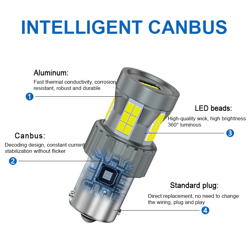 2pcs 26W P21W LED CANBUS 2600Lm PY21W Error Free BA15S T20 7440 W21W 1156 BAU15S 7443 P21/5W No Hyper Flash 12V Turn Signal Lamp