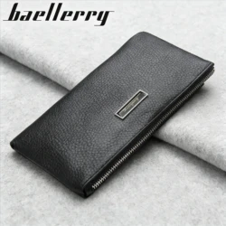 Genuine Cow Leather Men Lichee Pattern Slim Soft Long Zipper Wallet Male Coin Purse Money Pocket Pochette Clutch Bag Card Holder