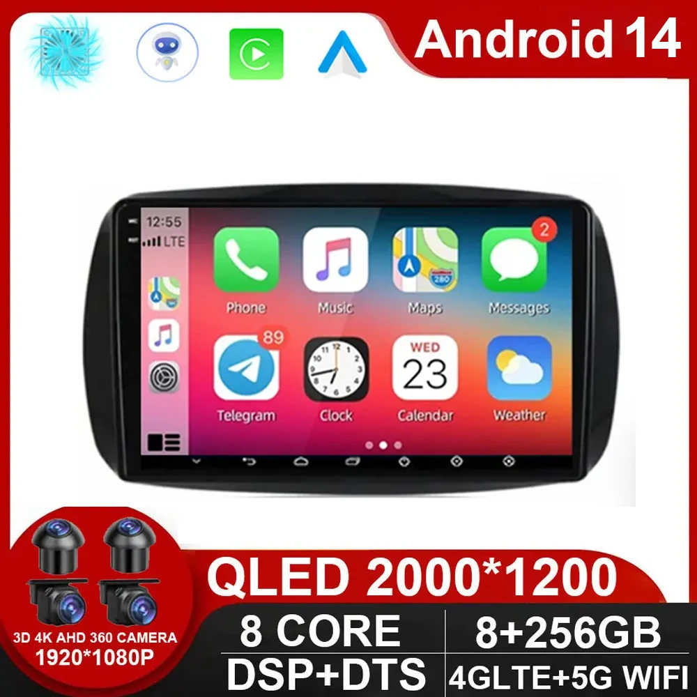 

Android 14 Car Radio For Mercedes Smart 453 Fortwo 2014 - 2020 Autoradio Multimedia Player QLED Screen Carplay NO 2Din DVD