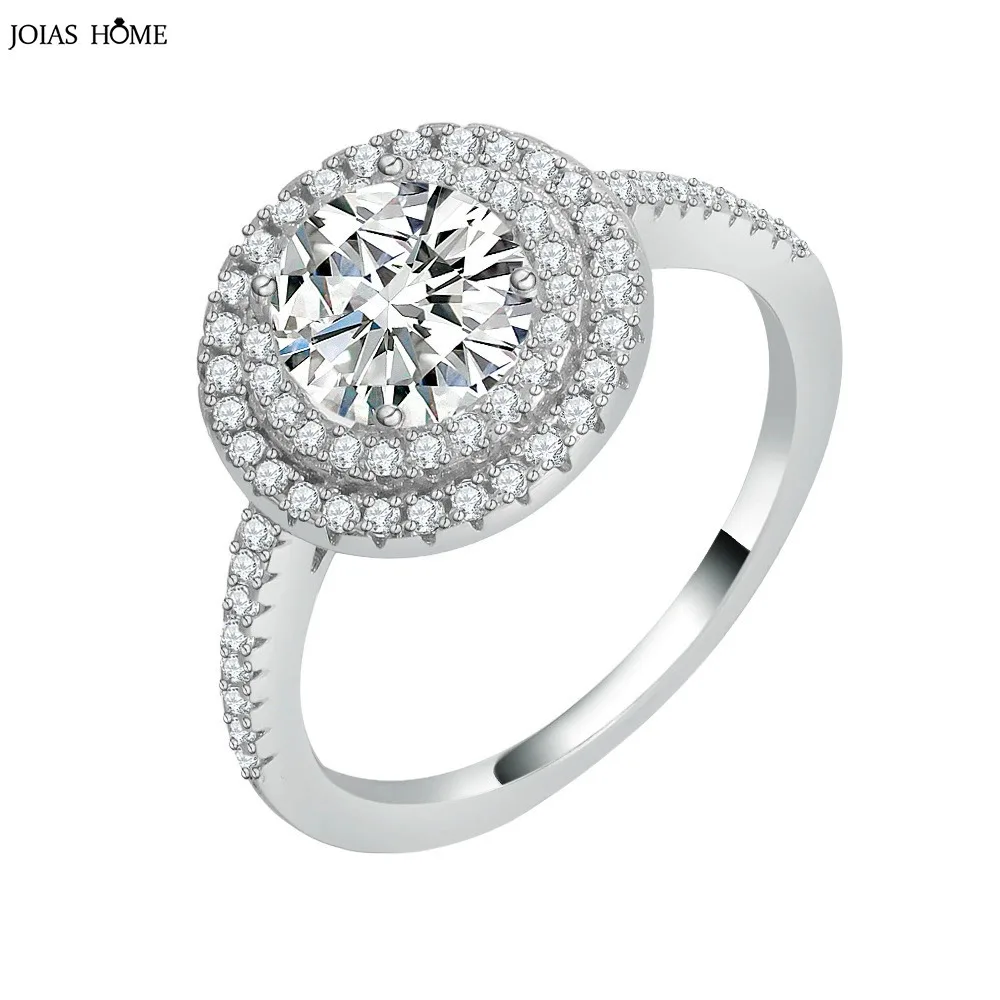 JH 925 فضة معبد بالكامل خاتم للنساء D VVS1 مويسانيتي جولة مرصع السماء المرصعة بالنجوم خاتم الزواج الزركون #1